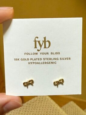 FYB Follow Your Bliss 18K Gold Plated Bow Stud Earrings - Hypoallergenic